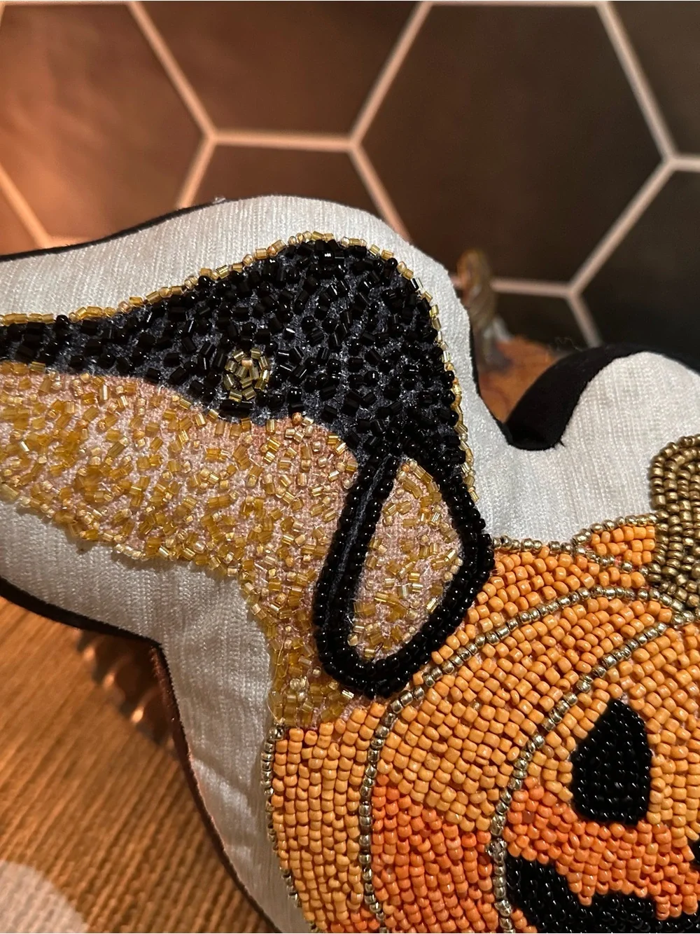 Hand-Beaded Pumpkin Dog Pillow - Orange and Black Holiday Accent